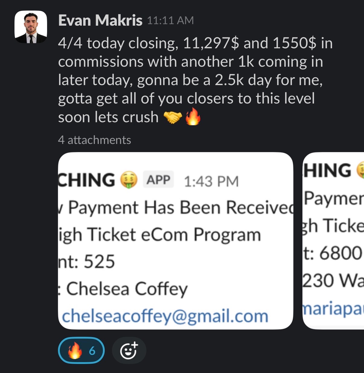 Evan Makris closing 4 for 4, $11,297 day